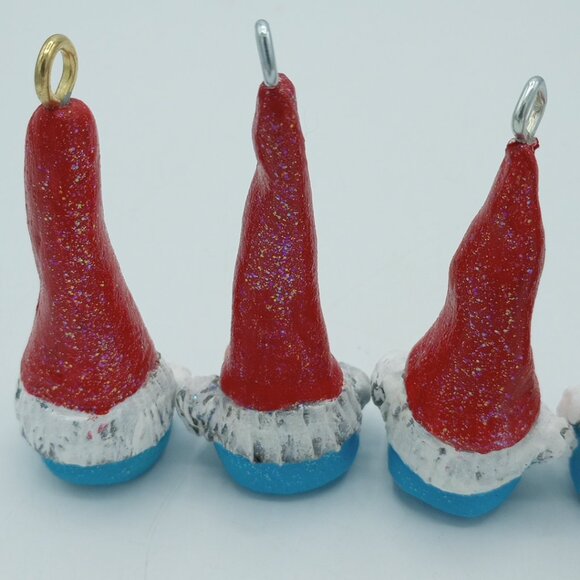 Red & Aqua Gnome Ornaments Christmas Pendant Handmade Original Folkart Set of 5 - Picture 6 of 8